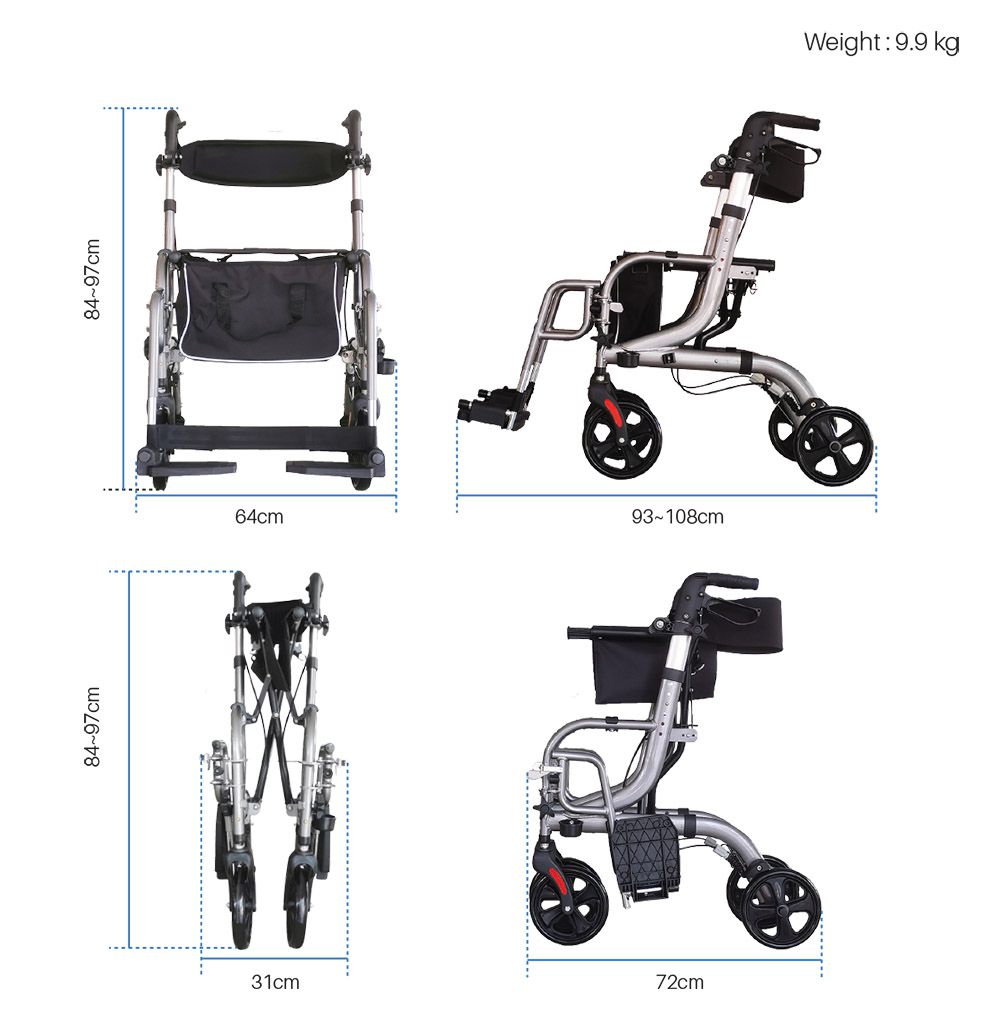 Foldawheel Walker - Multi Purpose Wheelchair and Walker 2 in 1 2