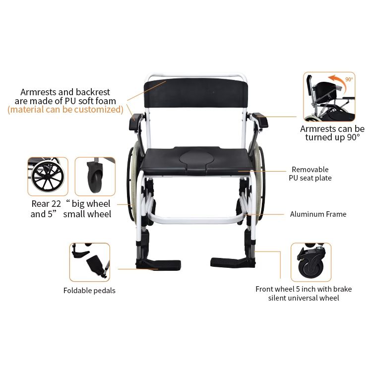 Heavy-duty Commode Wheelchair 24" 2